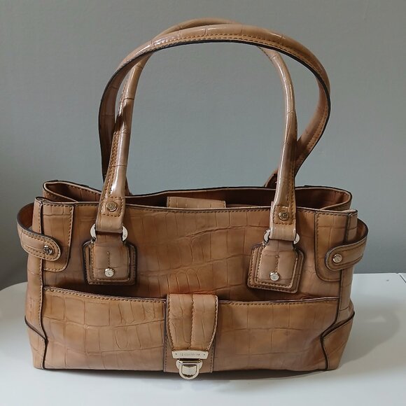 Liz Claiborne 90's Vintage Faux Tan Croc Leather Handbag - Picture 2 of 15